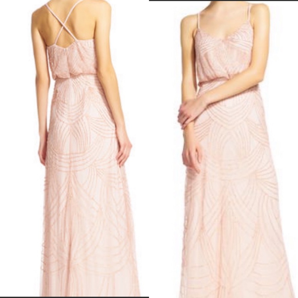 Adrianna Papell Beaded Blouson Gown Blush - size 2